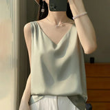Ice Silk Satin V‑Neck Camisole Crop Top