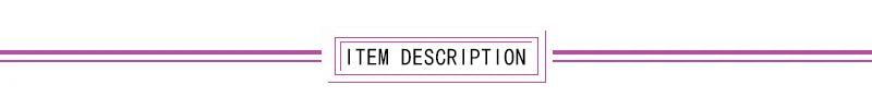 Item description header with stylish design and purple accents.