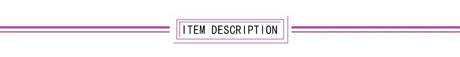 Item description header with stylish design and purple accents.