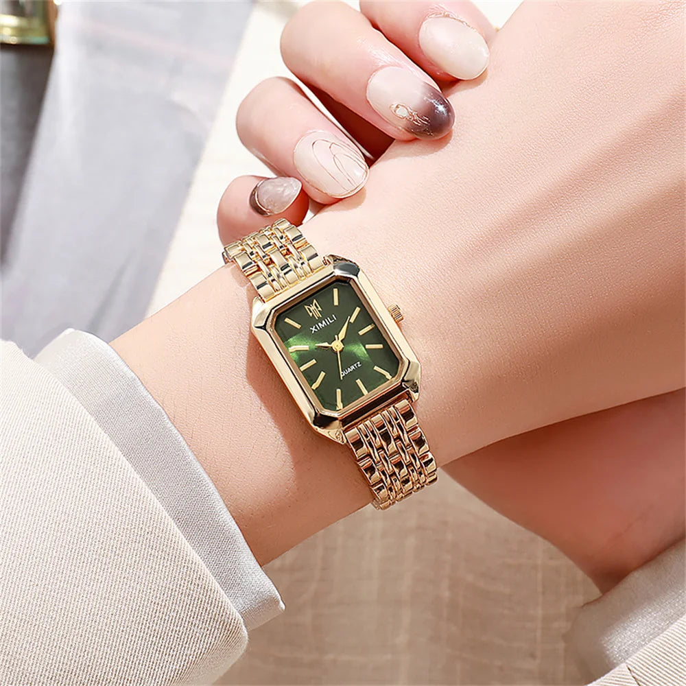 Gold Plated Square Ladies Quartz Watch