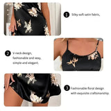 Women Black Floral Nightdress Satin Sleepshirt Casual