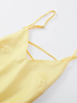 Golden Satin Backless Evening Gown