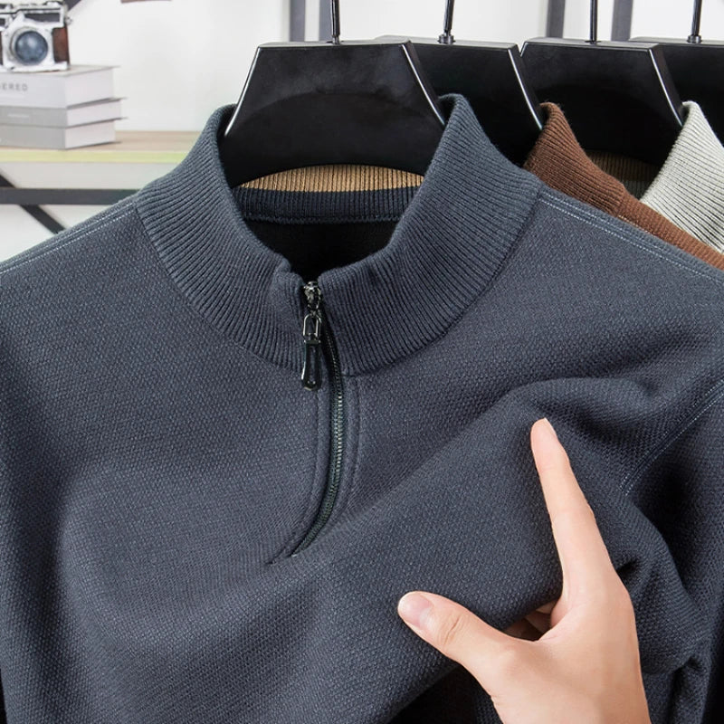 Men Half Zip Velvet Knit Sweater