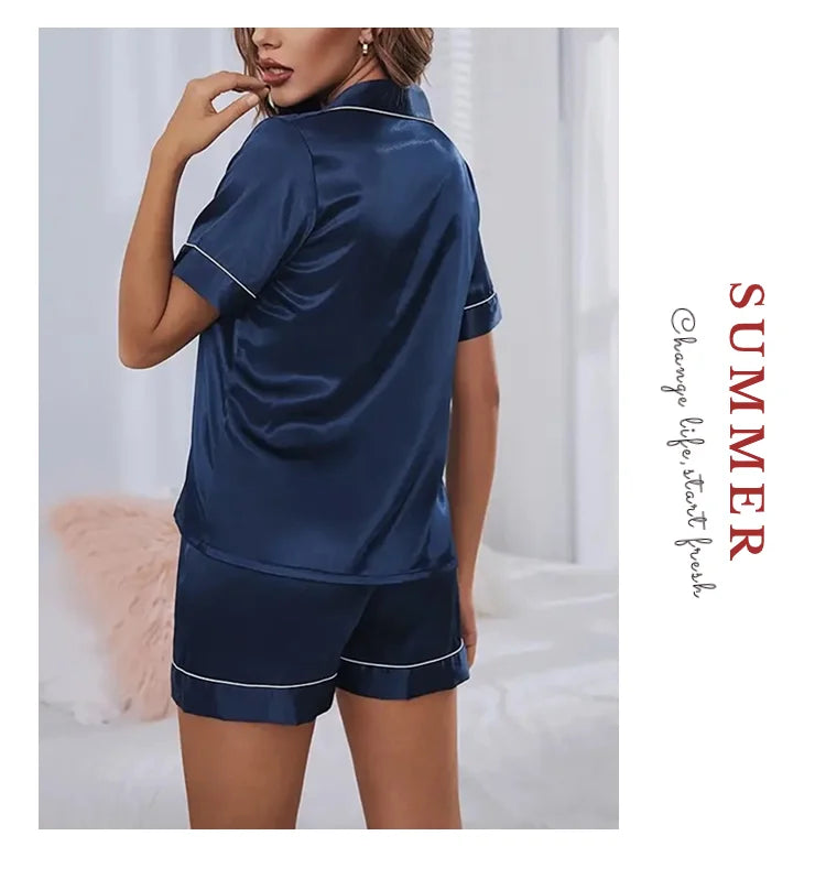 Women Satin Button Down Pajama Set