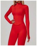 Ribbed Women's Yoga Jacket – Long Sleeve Standing Collar Fitness Top