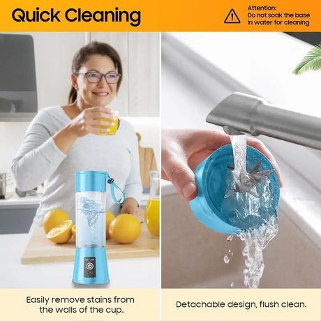 Quick cleaning of Brangdy 380ml Mini Electric Juicer, showcasing its detachable design for easy flush cleaning.