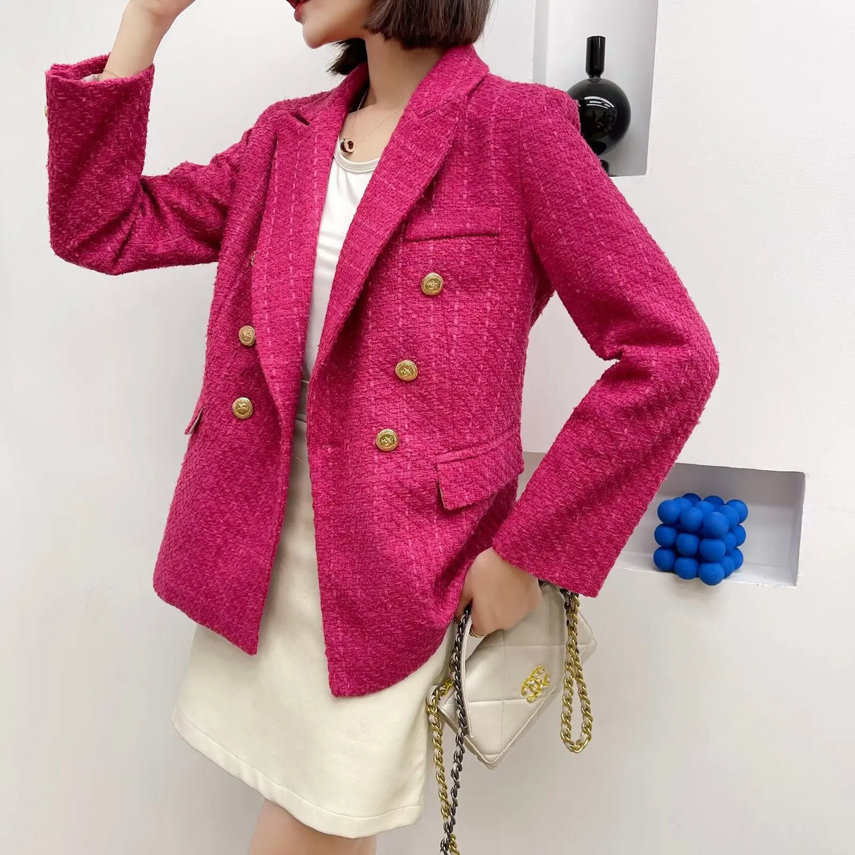 Plaidure™ – Double-Breasted Blazer (Vintage Long Sleeve with Smart Pocket Style)