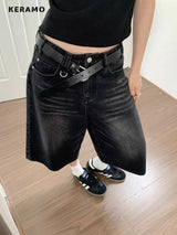 FadeMid™ – Black Retro Loose Shorts (High Waist, Y2K Mid-Length)