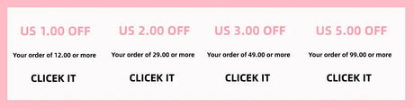 Promotional banner with discounts: $1 off on $12, $2 off on $29, $3 off on $49, and $5 off on $99 orders.