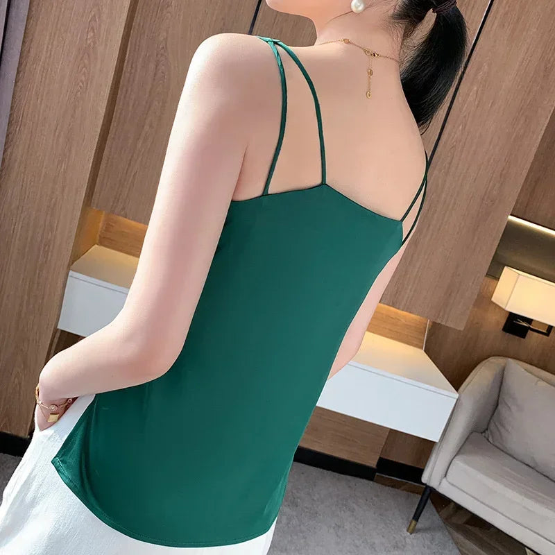 Ice Silk Satin V‑Neck Camisole Crop Top