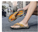 Men Cow Leather Beach Flip Flops Sandals