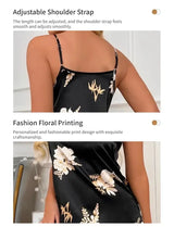Women Black Floral Satin Nightdress Casual Sleep Shirt
