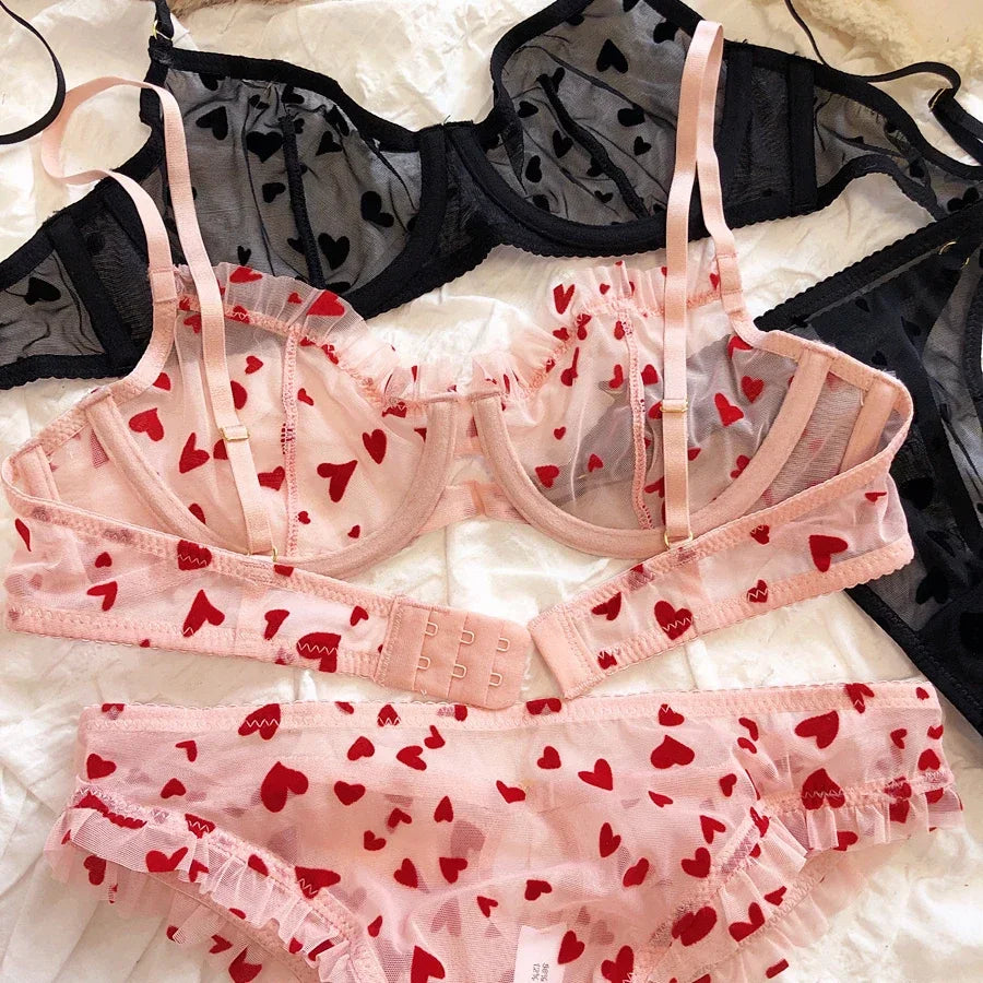 Women Mesh Heart Lingerie Set