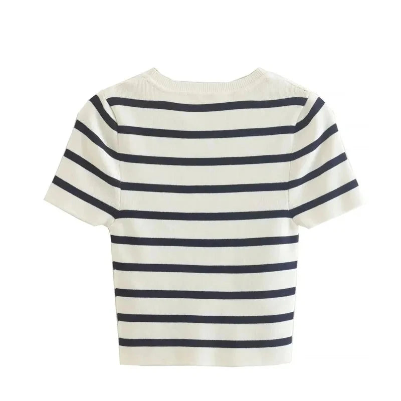 Women Striped Crop Knit Sweater