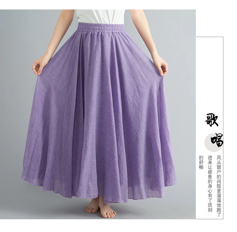 Women Cotton Linen Maxi Skirt