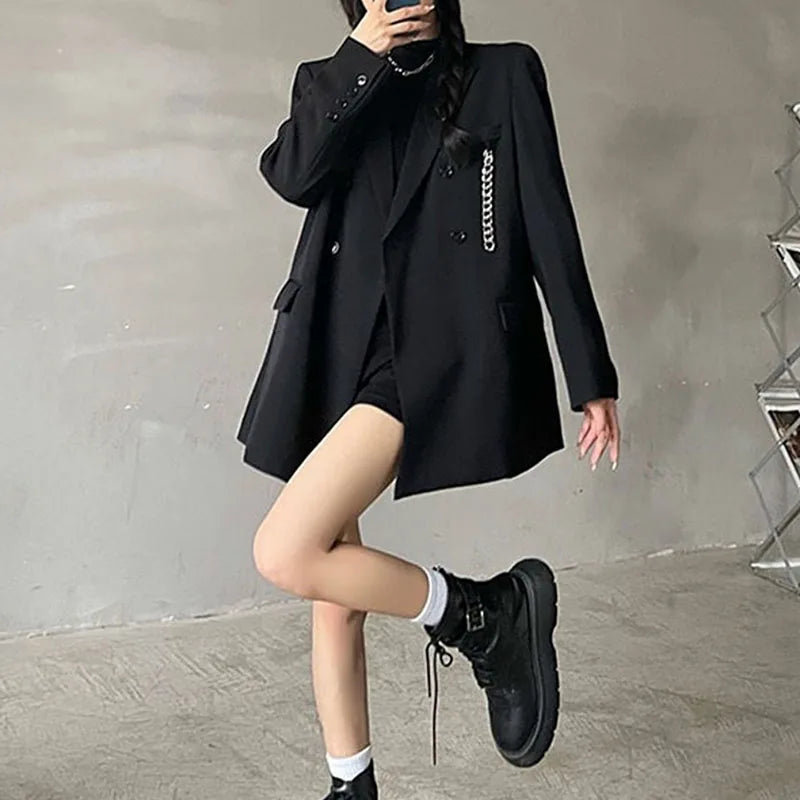 Gothiq™ – Chain Detail Streetwear Blazer (Harajuku Punk Style, Oversized Fit)