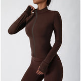 Women's Zip Long Sleeve Yoga Jacket – Slim Fit Gym Training Top