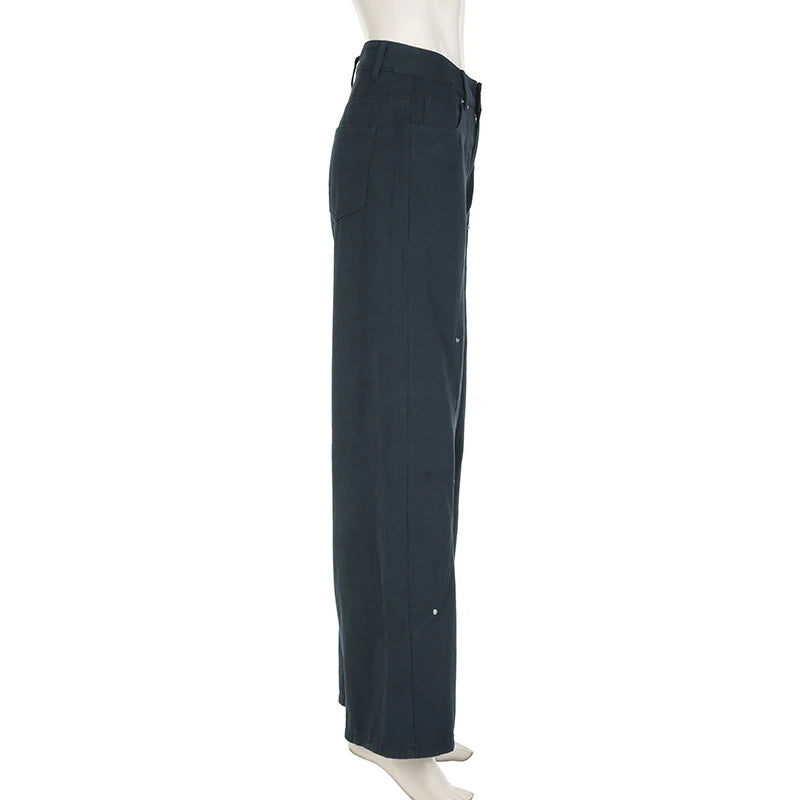 Women Low-Waist Rivet Wide Jeans