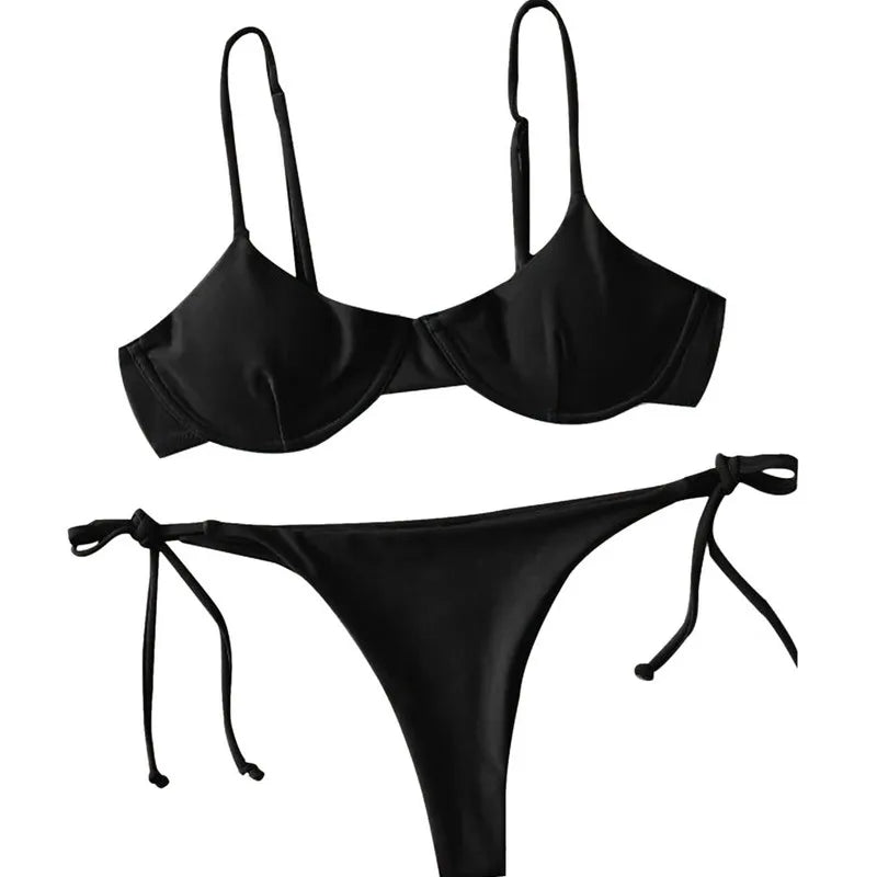 Split V-Neck Bikini Set