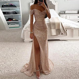 Women's Off Shoulder Sequin Maxi Dress