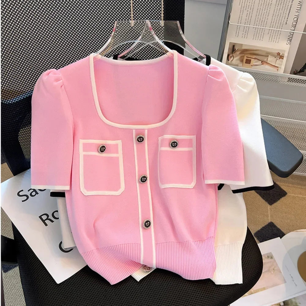 Women Square Neck Knit T-Shirt