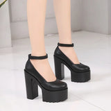 14cm Thick High Heel Pumps – Black PU 2025