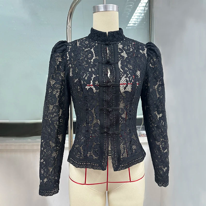 Lace Bloom Embroidered Puff Sleeve Blouse