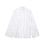 EmbroiChic™ elegant white embroidery long sleeve blouse for women, casual Korean style shirt with stand collar.