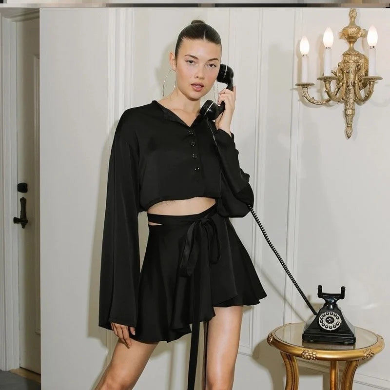 Women's Satin Skirt Set