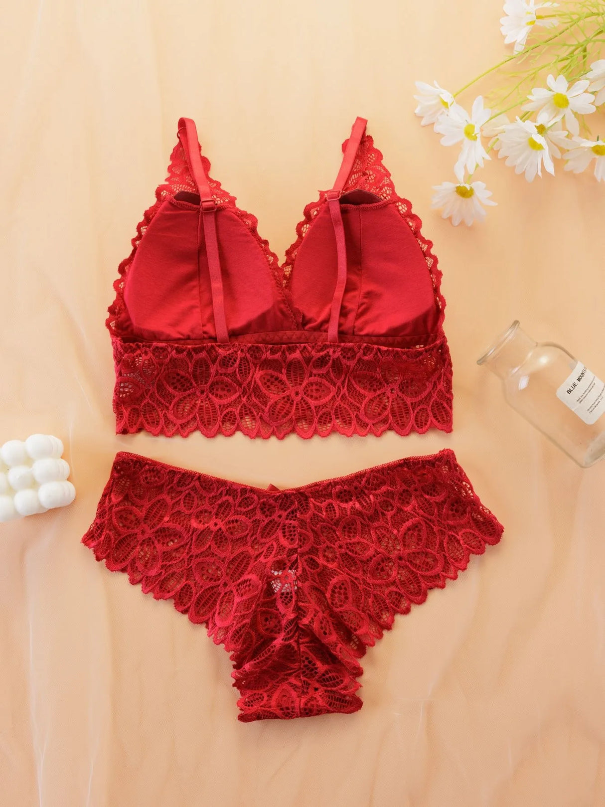 Women Contrast Lace Bra Set