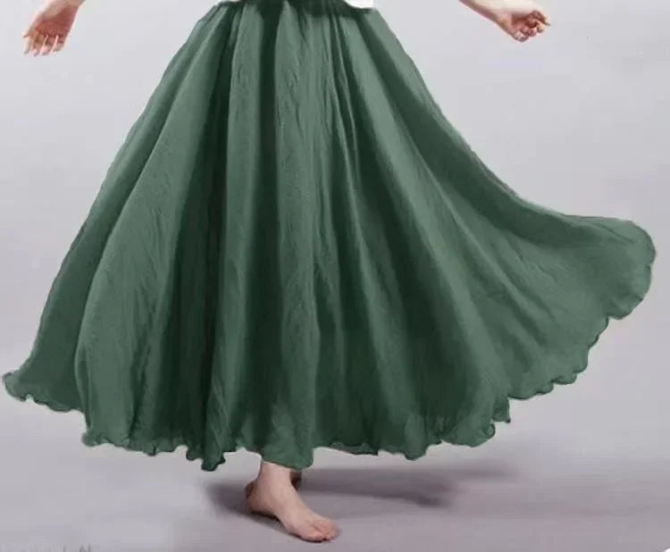 Women Cotton Linen Maxi Skirt