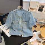 Women's Short Sleeve Denim Cropped Jacket