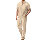 Men Henley Shirt Pants Set