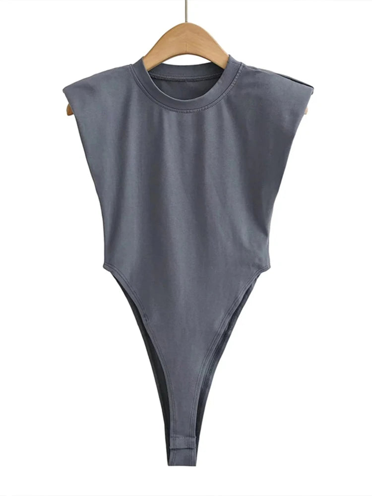 Women's Sleeveless Padded Shoulder Bodysuit – Summer Bodycon One-Piece