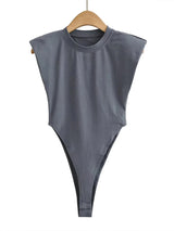 Women's Sleeveless Padded Shoulder Bodysuit – Summer Bodycon One-Piece