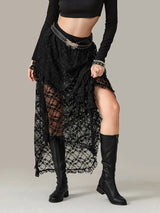 Women Navy Lace Maxi Skirt