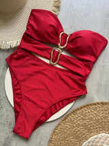 Women Metal Ring Bandeau Swimsuit