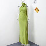 Luxe Satin Halter Evening Gown