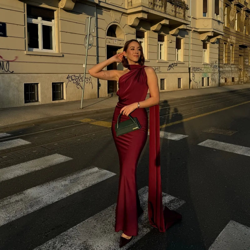 Luxe Satin Halter Evening Gown