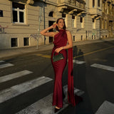 Luxe Satin Halter Evening Gown