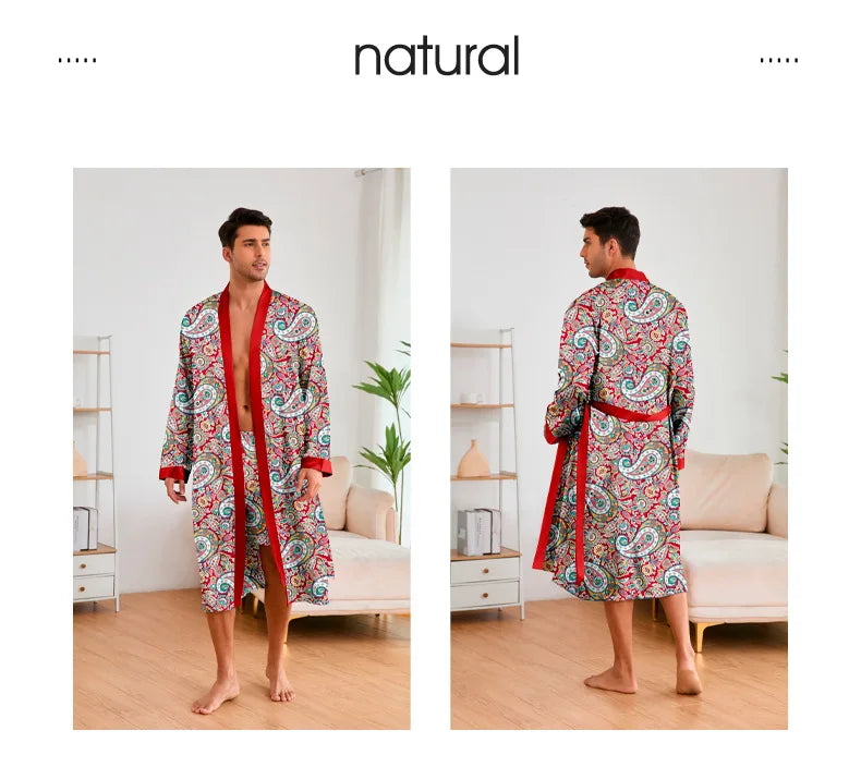 Men’s Leopard Satin Bathrobe Set