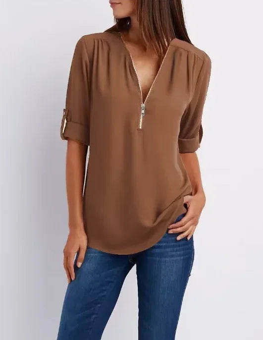 Luna Deep V-Neck Chiffon Blouse