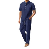 Men Henley Shirt Pants Set