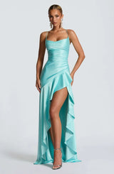 Women's Satin Lace-Up Maxi Dress