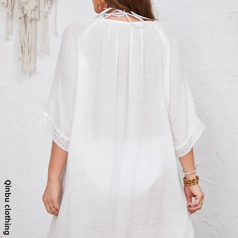 Women White Sleeveless A-Line Dress