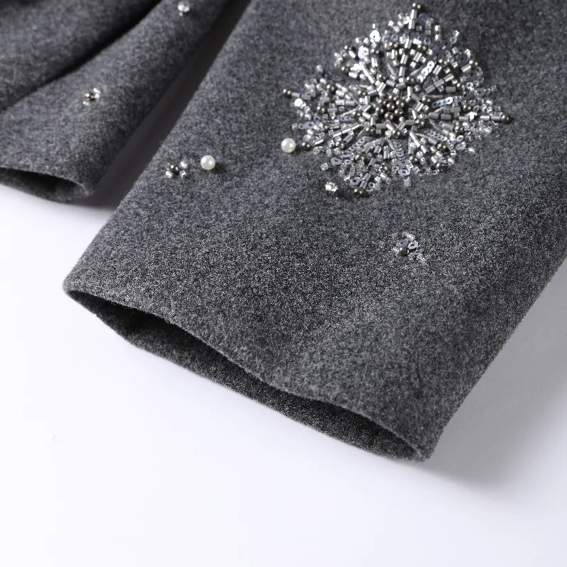 Casual Embroidered Wool Blend Bat Sleeve Coat