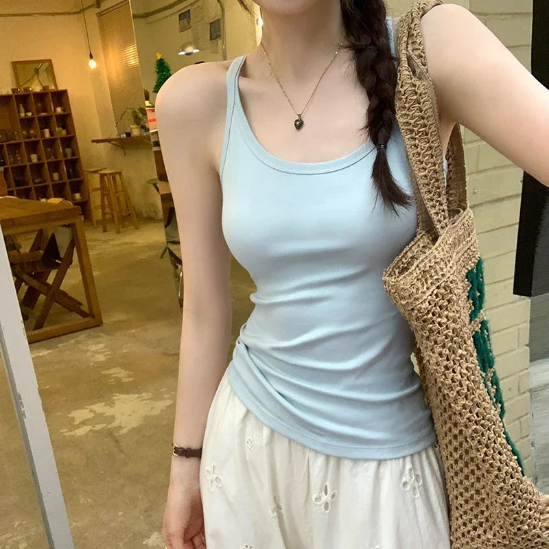 Basic Ribbed O-Neck Camisole Tank Top