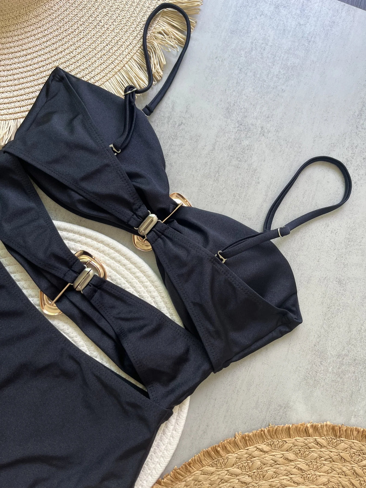 Women Metal Ring Bandeau Swimsuit