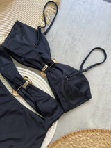 Women Metal Ring Bandeau Swimsuit