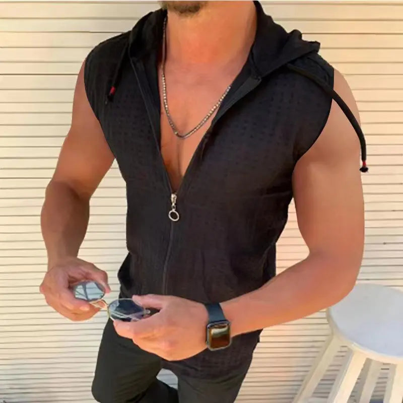 Men Check Hooded Sunblock Cardigan